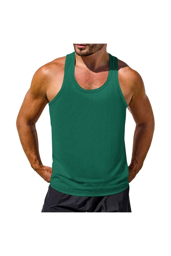 Mens Ribbed Knit Tank Tops Big and Tall Casual Sleeveless Y-Back Summer Beach Muscle T Shirts Gym Workout Undershirts Army Green L