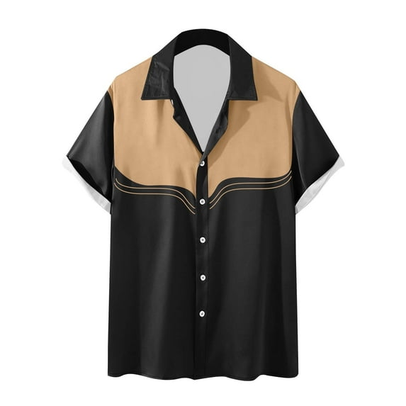 YLSDY Mens Shirts Casual Stylish Button Down Short Sleeve Dress Shirts Fashion Muscle Fit Color Block Summer Clothes Black L