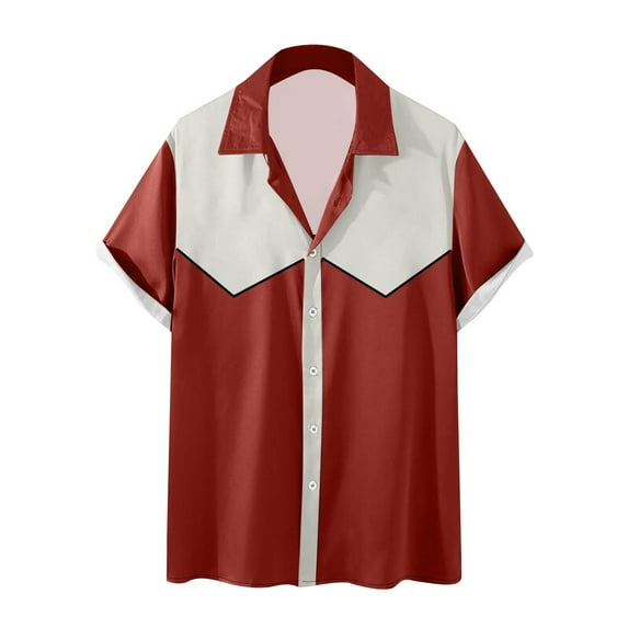 YLSDY Mens Shirts Casual Stylish Button Down Short Sleeve Dress Shirts Fashion Muscle Fit Color Block Summer Clothes Wine XXXL