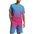 thumbnail image 1 of YLSDY Mens Short Sets 2 Piece Beach Outfits Short Sleeve Gradient Tee Shirt Hawaiian Printed Drawstring Shorts Cotton Set Blue XXXXL, 1 of 5