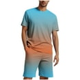 thumbnail image 1 of YLSDY Mens Short Sets 2 Piece Beach Outfits Short Sleeve Gradient Tee Shirt Hawaiian Printed Drawstring Shorts Cotton Set Light Blue XXL, 1 of 5