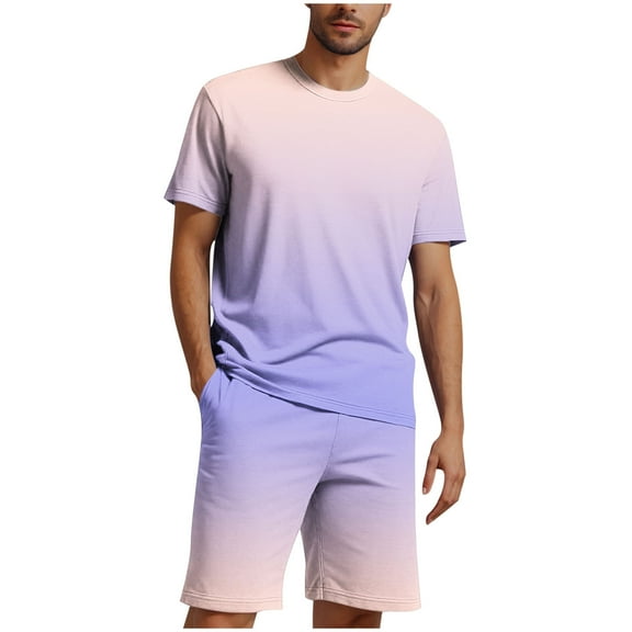 YLSDY Mens Short Sets 2 Piece Beach Outfits Short Sleeve Graphic Tee Shirt Hawaiian Printed Drawstring Shorts Cotton Set Beige XL