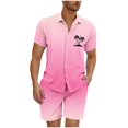 thumbnail image 1 of YLSDY Mens Short Sets 2 Piece Beach Outfits Short Sleeve Graphic Tee Shirt Hawaiian Printed Drawstring Shorts Cotton Set Pink M, 1 of 5
