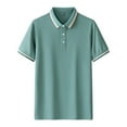 thumbnail image 1 of YLSDY Mens Short Sleeve Solid Button Collared T-Shirt Summer Fashion Screw Thread Button Casual Formal Button Collared Shirt Office Tops Green XXL, 1 of 3