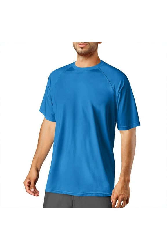 Mens Short Sleeve UPF 50 Swim Shirts Rash Guard Sun Shirt Short Sleeve Quick Dry Lightweight Fishing Running Shirts Blue XXXL