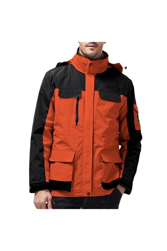 Mens Ski Snow Jackets Snowboarding Coat Waterproof Windproof Hooded Mountain Jacket Winter Warm Rain Jacket Orange XXXXL