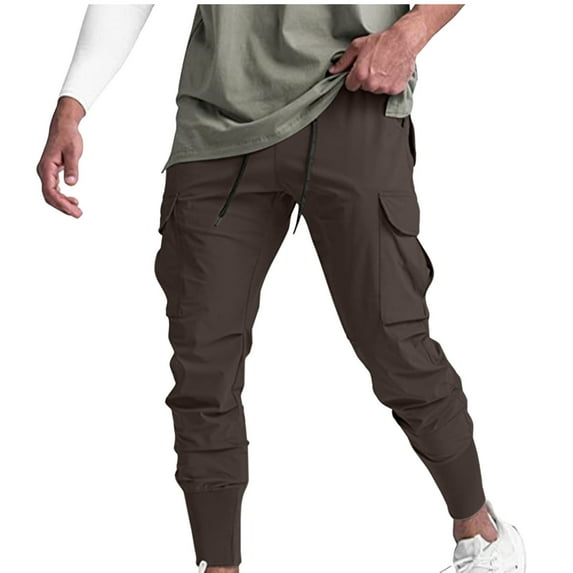 YLSDY Mens Slim Cargo Jogger Pants Lightweight Workout Track Pants Athletic Gym Running Sweatpants with Pockets Coffee S