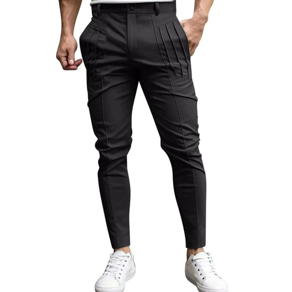 YLSDY Mens Slim Fit Dress Pants Chino Casual Elastic Waist Slacks Trousers Fall Fashion Skinny Stretch Suit Pants Black XXL