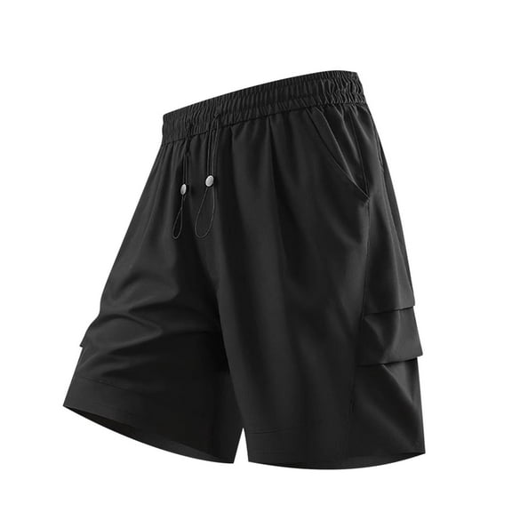 YLSDY Mens Solid Sports Shorts 7 inch Inseam Fashion Elastic Wasit Hiking Cargo Short Pants Lightweight Outdoor Camping Travel Black M