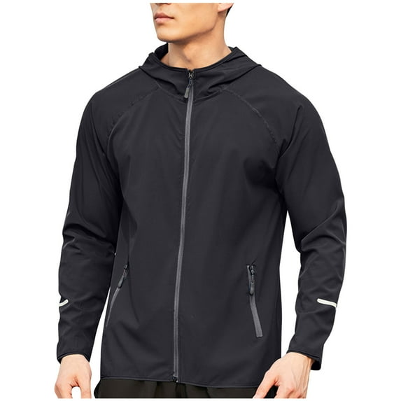 YLSDY Mens Sport Coat Trendy Solid Color Running Hoodies Long Sleeve Workout Windbreaker Jackets Casual Zip Up Training Tops Gray L