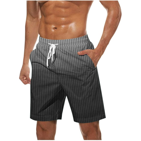 YLSDY Mens Sports Shorts Fashion Striped Gradient Printed Drawstring Workout Short Trousers Stretch Comfy Beach Shorts Black S