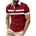 thumbnail image 1 of YLSDY Mens Striped Golf Shirt Moisture Wicking Quick-Dry Sports Button Collared Shirts Color Block Patchwork Printing Button Collareds Pullover Red XL, 1 of 3