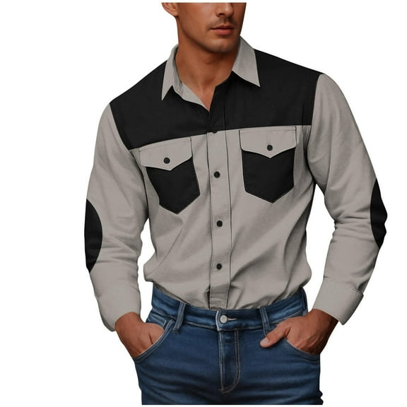 YLSDY Mens Stylish Shirts Long Sleeve Button Up Shirts Stretch Gothic Lapel Neck Tops Cowboy Vintage 80s Outfits Black M