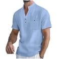 thumbnail image 1 of YLSDY Mens Summer Linen Tops Button Down Henley Shirt Casual Beach Hippie T-Shirt Vacation Wedding Shirts with Pockets Sky Blue M, 1 of 7