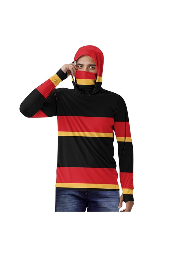 Mens Sun Protection Hoodie Shirt Fishing Sun Striped Shirts with Face Mask Long Sleeve UPF 50+ Light Quick Dry Hooded Red S