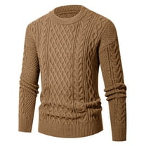 YLSDY Mens Sweater Plus Size Cable Knit Pullover Jumpers Classic Long Sleeve Crew Neck Twist Textured Casual Sweaters Khaki XXL
