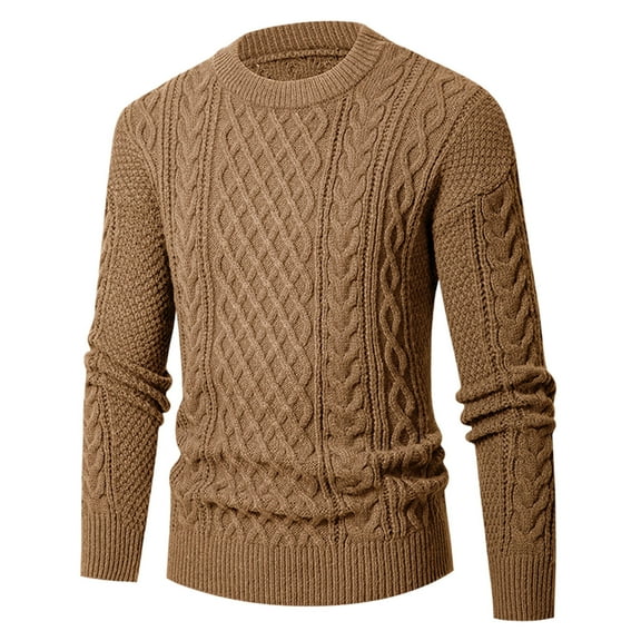 YLSDY Mens Sweater Plus Size Cable Knit Pullover Jumpers Classic Long Sleeve Crew Neck Twist Textured Casual Sweaters Khaki XXL