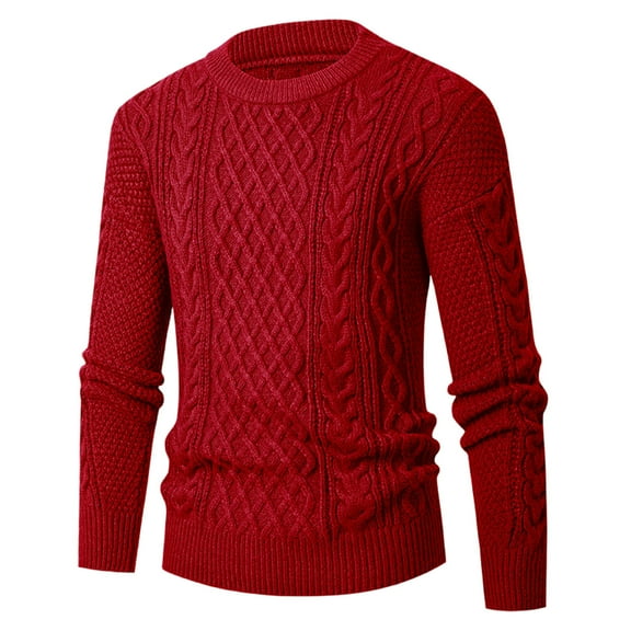 YLSDY Mens Sweater Plus Size Cable Knit Pullover Jumpers Classic Long Sleeve Crew Neck Twist Textured Casual Sweaters Red XXXL