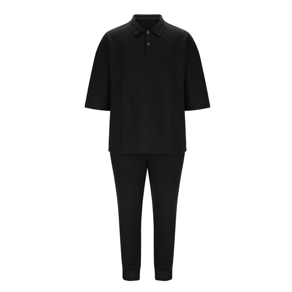 YLSDY Mens Sweatpant Sets 2 Piece Outfits Casual Short Sleeve T Shirt and Workout Sweatpants Set with Pockets Black S