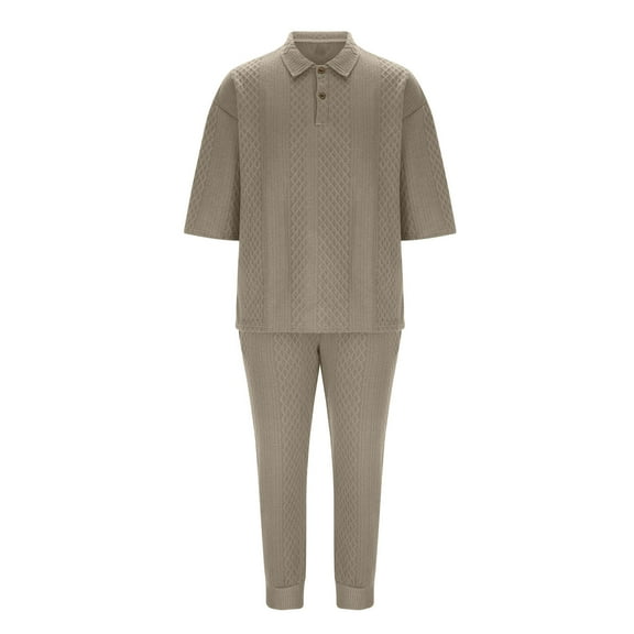 YLSDY Mens Sweatpant Sets 2 Piece Outfits Casual Short Sleeve T Shirt and Workout Sweatpants Set with Pockets Khaki M