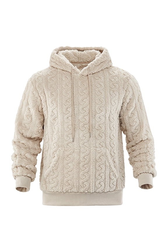 Mens Sweatshirts Heart Cable Twist Texture Drawstring Kangaroo Pocket Hoodie Ribbed Cuff Relaxed Pullover for Weekend Hangout Neighborhood Walk Beige L