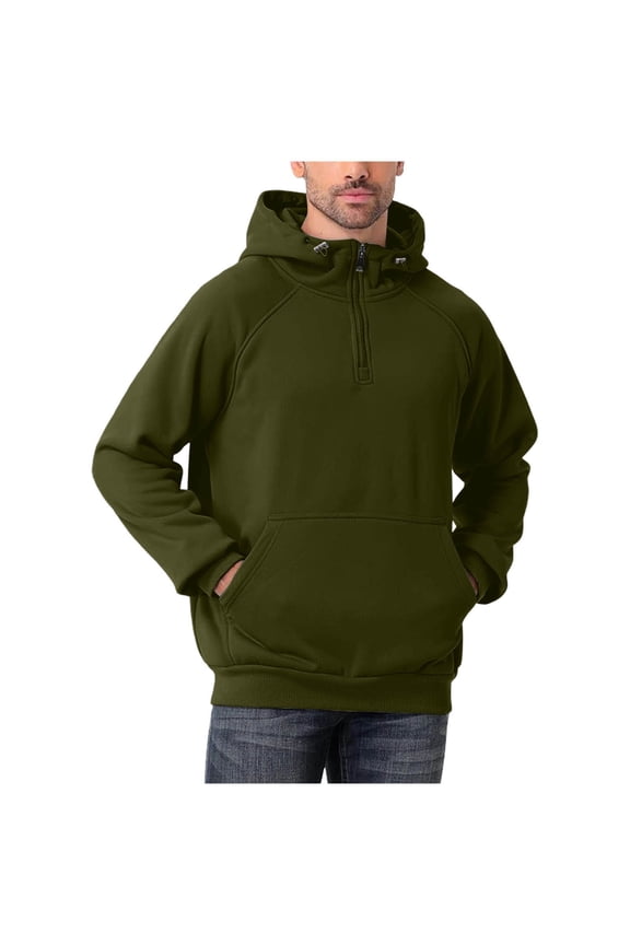 Mens Sweatshirts Raglan Half Zip Kangaroo Pocket Solid Oversized Daily Drawstring Hoodie Pullover for Campus Walk Local Parade Army Green S