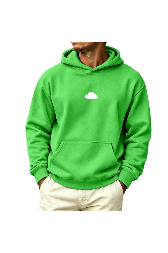 Mens Sweatshirts Tiny Cloud Solid Left Chest Graphic Basic Daily Kangaroo Pocket Hoodie Pullover for Fall Festival Street Roam Green M