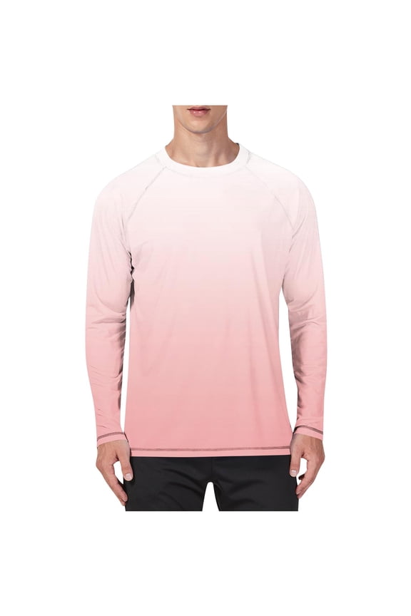 Mens Swim Shirts UPF 50+ Rash Guard Long Sleeve UV Protection Hiking Top Quick Dry Gradient Fishing Beach Outfit 2025 Pink XXXL
