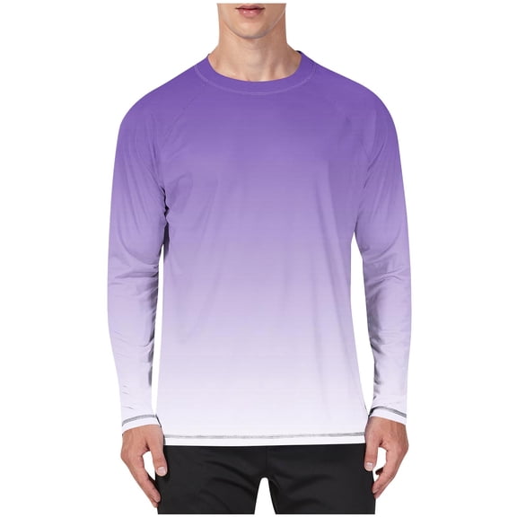 YLSDY Mens Swim Shirts UPF 50+ Rash Guard Long Sleeve UV Protection Hiking Top Quick Dry Gradient Fishing Beach Outfit 2025 Purple L
