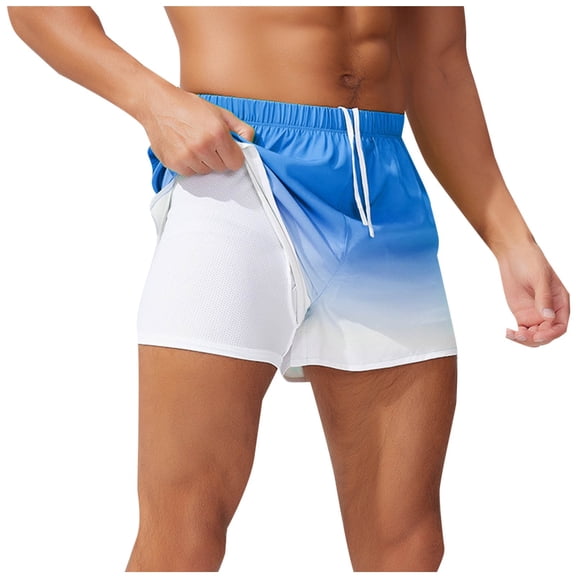 YLSDY Mens Swim Trunks Swimming Shorts Gradient Swimwear Bathing Suits Quick Dry Pants with Mesh Lining Swimming Board Shorts 2025 Blue XL