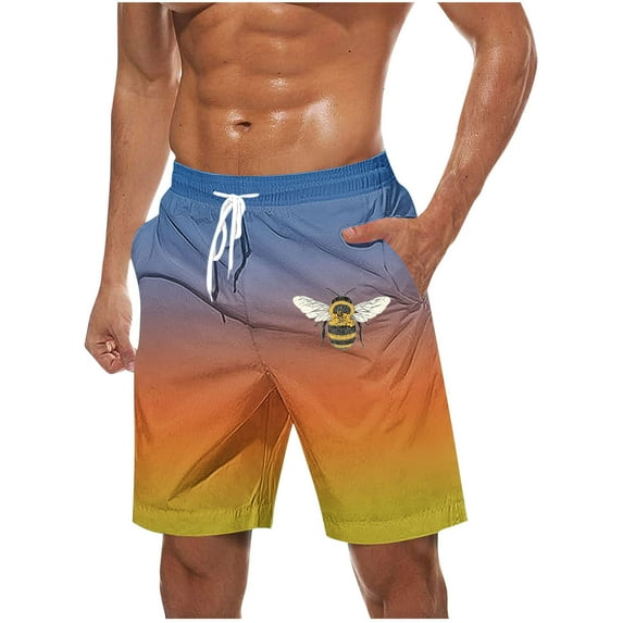YLSDY Mens Swimming Trunks for Beach Vacation 2025 Summer Casual Bermuda Board Shorts Bee Festival Print Loose Comfy Hawaii Shorts with Pocket Yellow XXXL