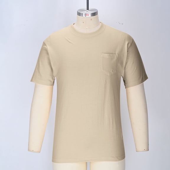 YLSDY Mens T-Shirts Cotton Short Sleeve Pocket Tee Shirt Casual Crew Neck Moisture Wicking Soft Basic T Shirts Beige L