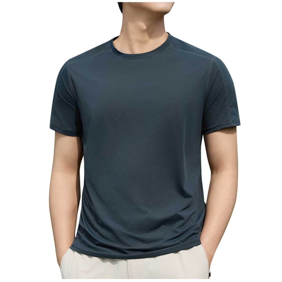 YLSDY Mens T-Shirts Short Sleeve UPF 50+ Sun Protection Moisture Wicking Casual Crew Neck Basic Tee Shirts Gray S