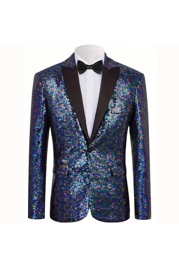 Mens Tails Slim Fit Tailcoat Sequin Dress Coat Collared Swallowtail Dinner Party Wedding Blazer Suit Jacket Multicolor XL