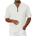 thumbnail image 1 of YLSDY Mens Textured Casual Button Collared Shirt Short Sleeve Classic Fit Knit T Shirt Summer Fashion Golf Shirts with Zipper White XXXL, 1 of 6