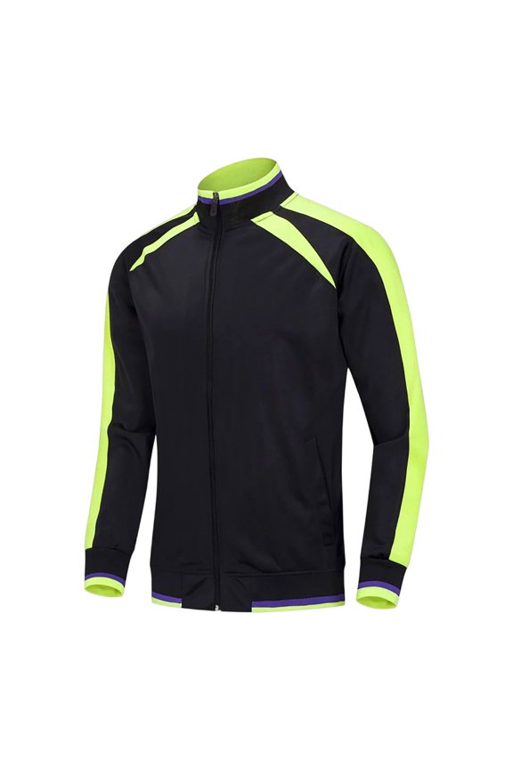 Mens Track Jacket Standard Short Stand Collar Color Strip Zip Outer Coat, Ribbed Cuff Hem Side Pockets Raglan Sleeves for Jogging Park Runs Green XXXL