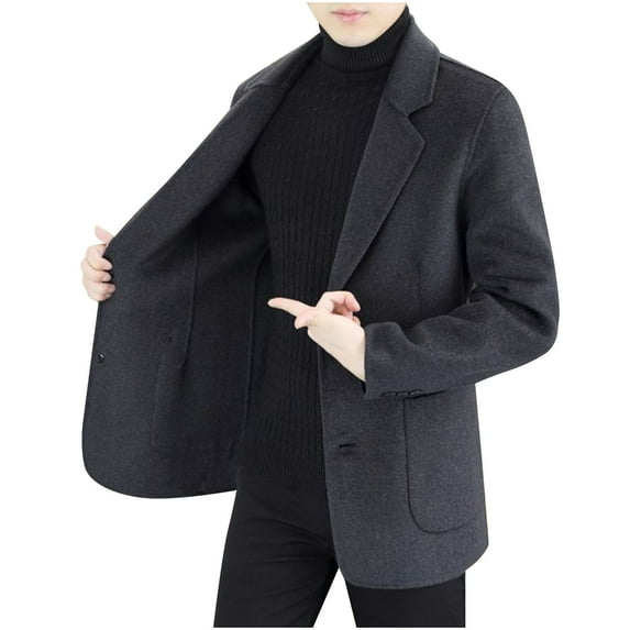 YLSDY Mens Trench Jacket Coat Notched Collar Fall Winter Coats Casual Single Breasted Soft Warm Outerwear with Pockets Dark Gray XXXL