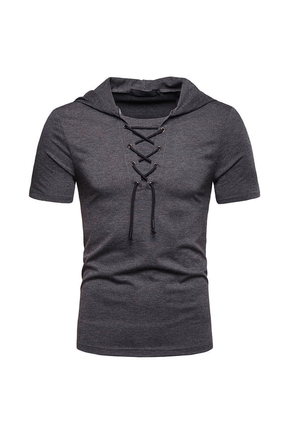 Mens Trendy Hoodie Summer Fashion Men's Casual Loose Hooded Binding Short Sleeve Top Blouse Hoodie Dark Gray XXL