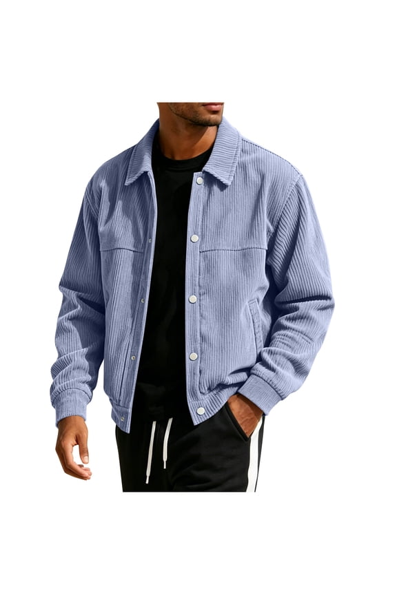 Mens Utility Jacket Regular Fit Short Point Collar Long Sleeve Snap Button Outer Coat, Dual Chest Patch Pockets Ribbed Cuffs for City Walks Casual Outings Purple XXXL