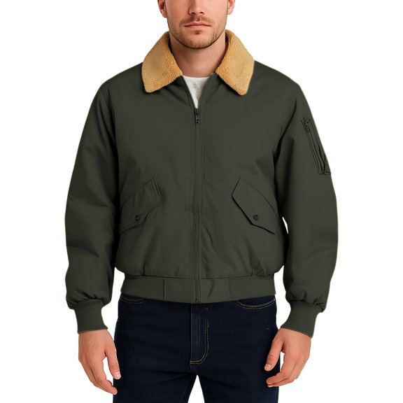 YLSDY Mens Vintage Motorcycle Jackets Classic Lapel Neck Zip Up Coat with Pockets Plus Size Fleece Long Sleeve Racing Coats Army Green S