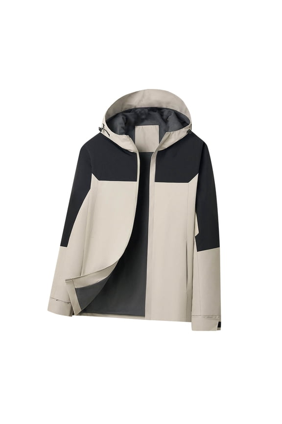 Mens Waterproof Windbreaker Rain Jacket Lightweight Outdoor Hiking Active Jackets Zip Up Hooded Casual Outerwear Beige L