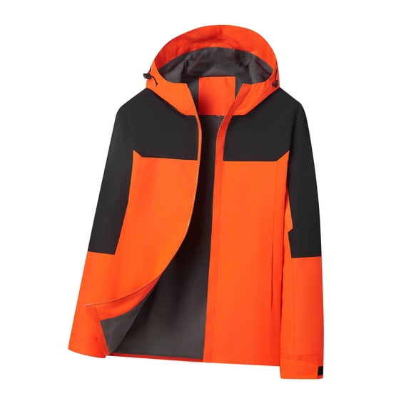YLSDY Mens Waterproof Windbreaker Rain Jacket Lightweight Outdoor Hiking Active Jackets Zip Up Hooded Casual Outerwear Orange L