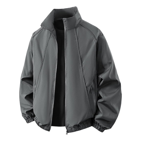 YLSDY Mens Wind Jacket Regular Short Stand Collar Raglan Zip Outer Coat, Stitched Split Seams Slip Side Pockets Wrinkle Resistant Build for Office Visits Short Excursions Dark Gray S