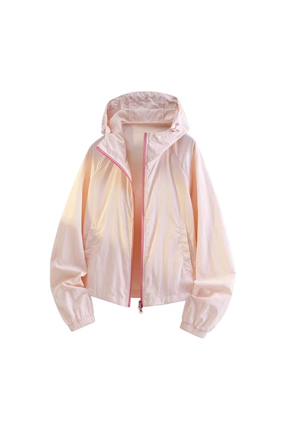 Mens Wind Shell Jacket Regular Short Stand Collar Raglan Zip Outer Coat, Elastic Cuff Hem Hidden Storage Pockets for Beach Trips Park Errands Pink S