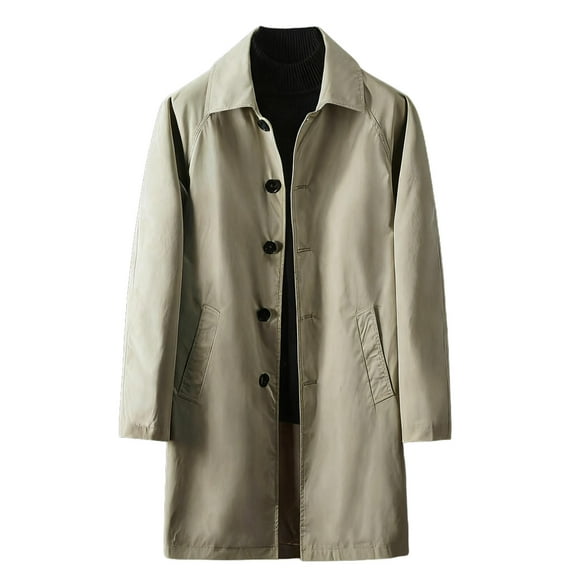 YLSDY Mens Windbreaker Lapel Trench Coat Spring Fall Windproof Overcoat Casual Slim fit Single Breasted Long Jacket Beige M