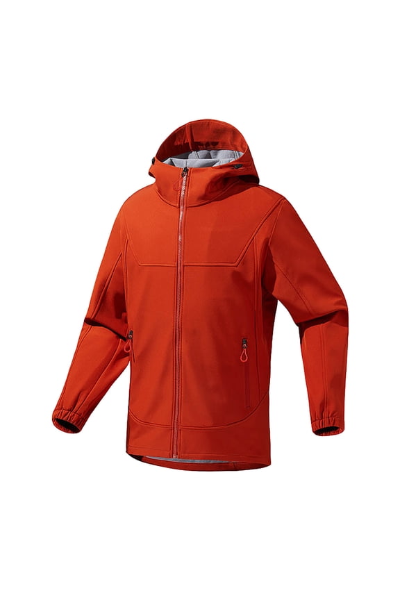 Mens Windproof Jacket Fleece Lined Sports Softshell Hiking Jackets Winter Warm Outdoor Sports Hooded Coat Orange XL