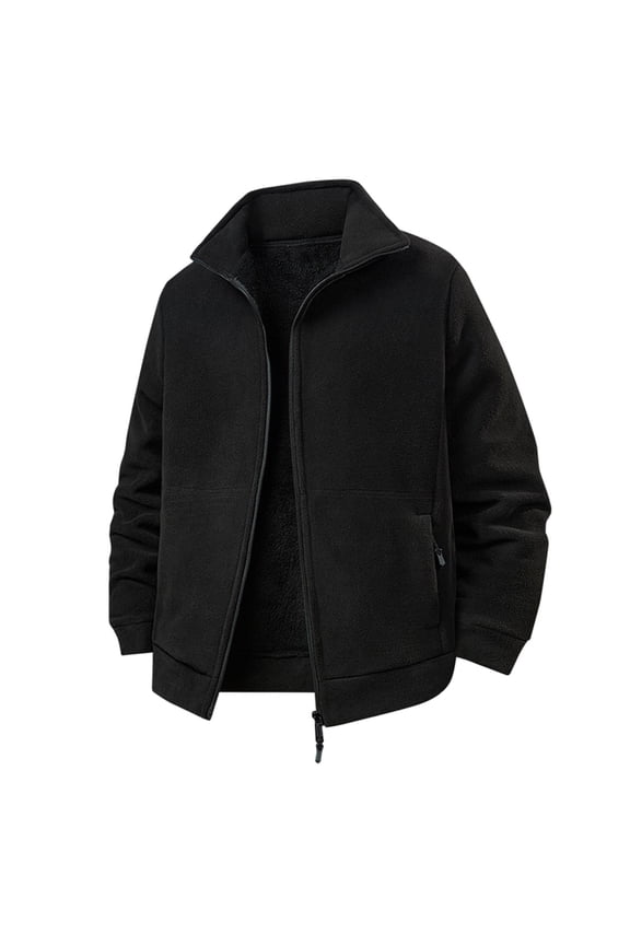 Mens Winter Fleece Jacket Parka Outerwear Thick Warm Casual Coats Loose Fit Outdoor Coat Soft Fuzzy Zip Up Jackets Black M