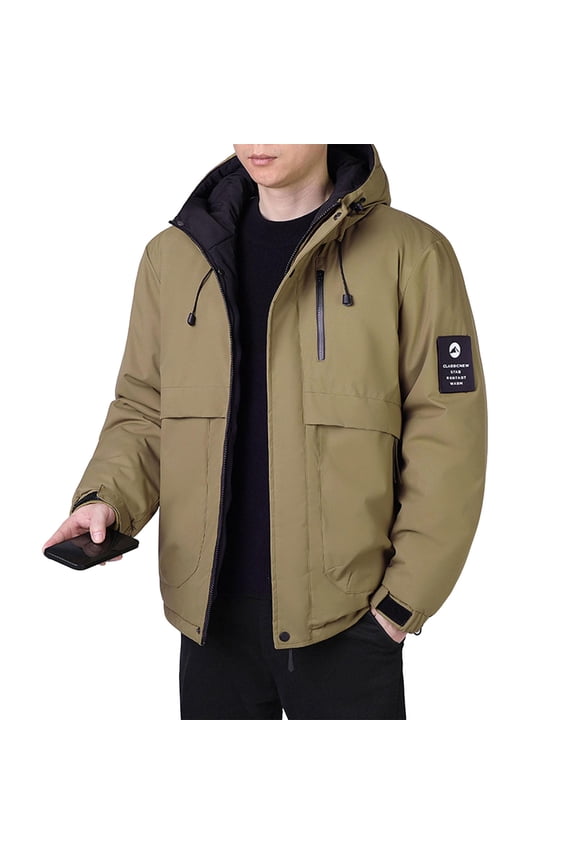 Mens Winter Jacket - Warm Zip Up Hooded Parka Fashion Solid Sherpa Lined Jackets for Men with Multiple Pockets Brown M