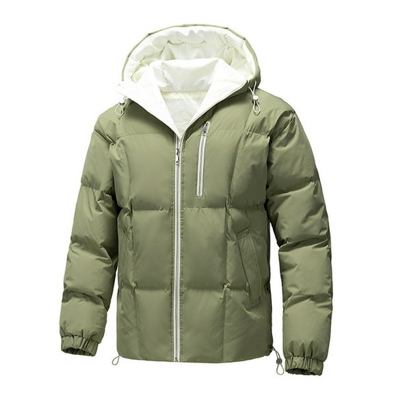 YLSDY Mens Winter Warm Hooded Jacket Full Zip Solid Color Jacket Coat Trendy Casual Long Sleeve Thicken Windproof Outwear Green XL