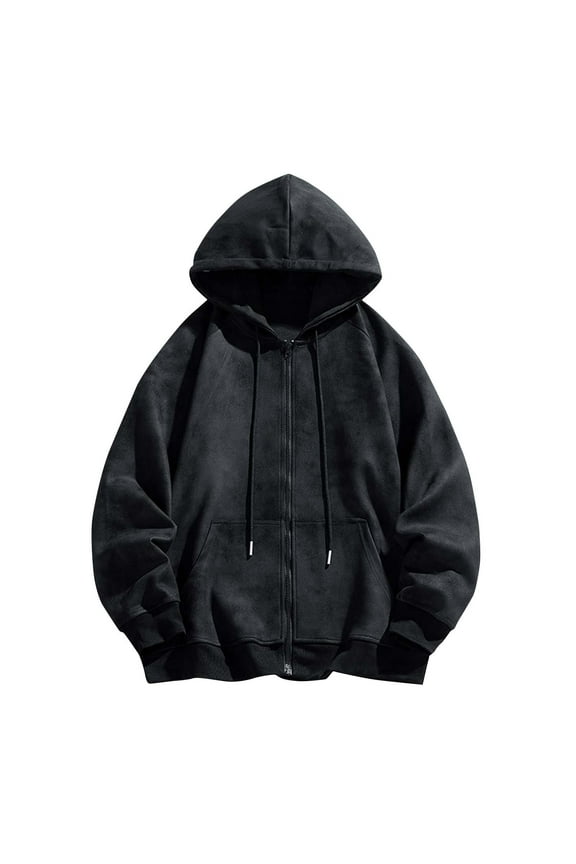 Mens Womens Double Zip Up Hooded Sweatshirts Oversized Acid Wash Heavyweight Fleece Cotton Zipper Hoodie Vintage Pullover Tops Black L